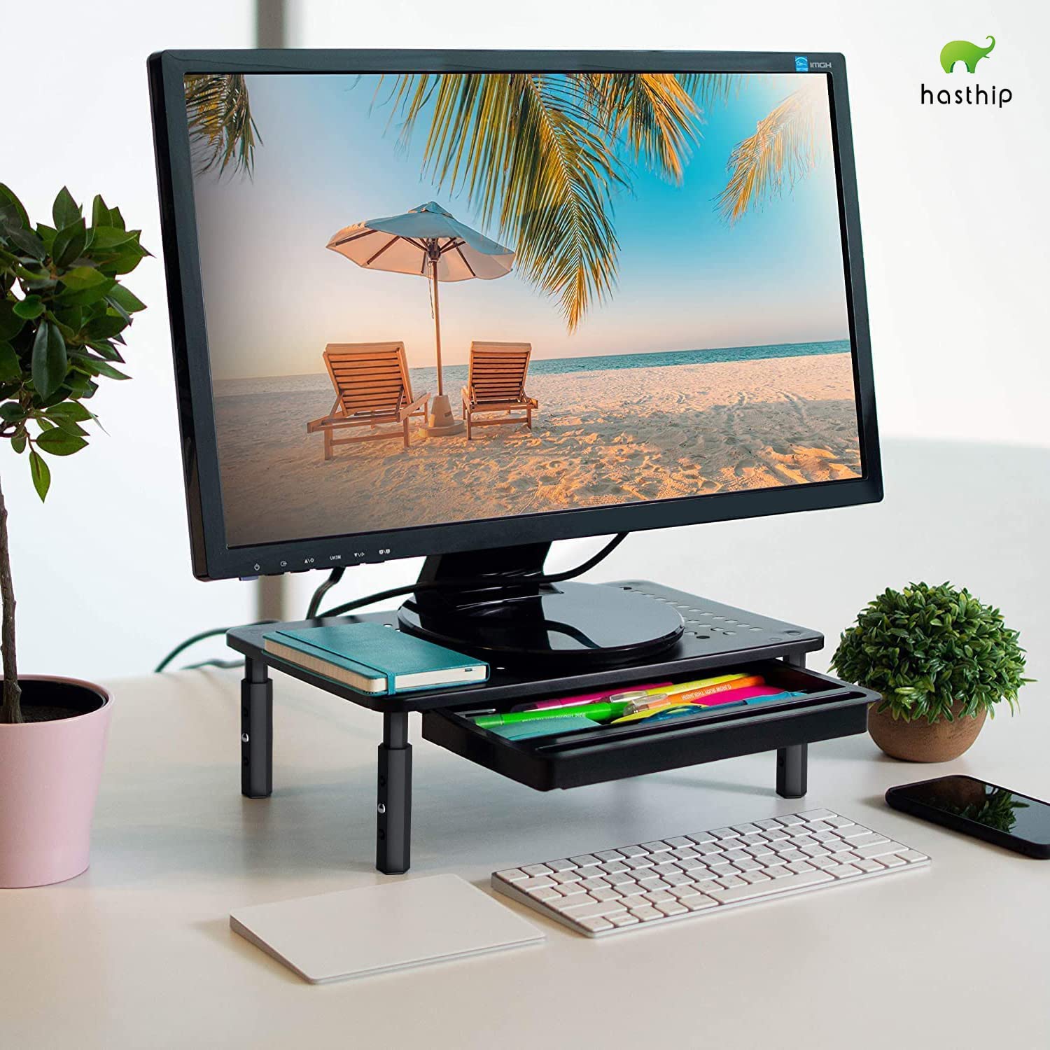 ZORBES Monitor Stand for Desk 3 Height Adjustable Monitor Stand with Drawer, Monitor Stand for Table, Desktop Monitor Riser for Computer, Laptop, Notebook, Printer, Load Up to 40LBS /18KG