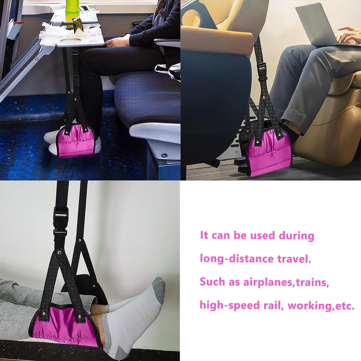 HASTHIP Airplane Footrest Hanging Travel Foot Rest with Storage Bag, Airplane Travel Accessories, Foot Hammock Portable Plane Leg Rest, Provides Relaxation and Comfortable for Long Flight (Pink)