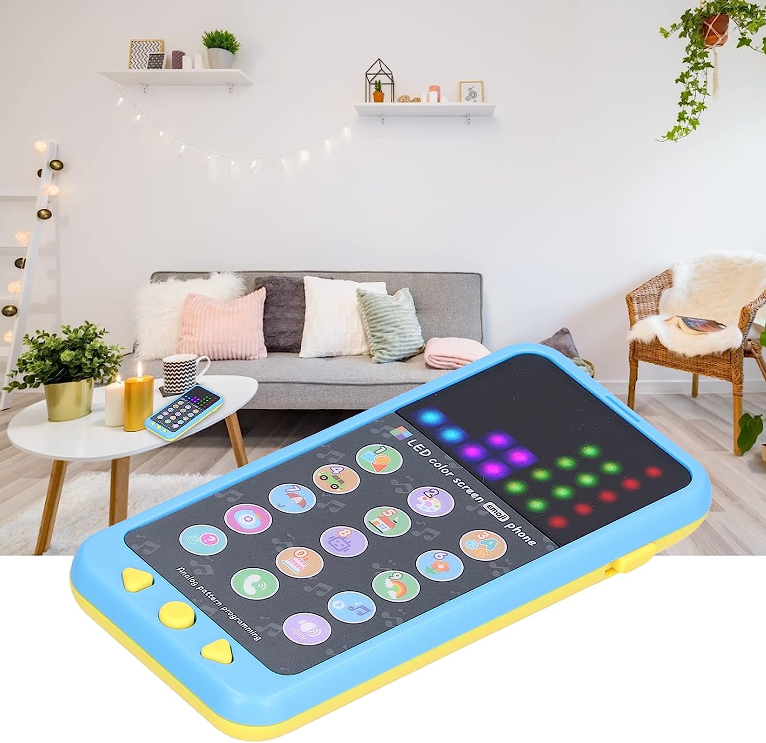 PATPAT Fun Musical Phone Toy for Baby LED Touch Button Phone Toy Learning Toy Phone with 15 Functions Sensory Toy Playful Simulation Phone Toy Music Phone Gift Toy for Kids Children's Day Gift, Blue