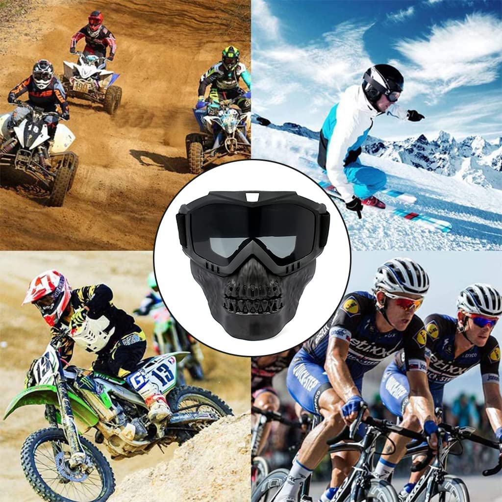 Proberos protective Goggles for Men Women with Detachable Mask, UV Protection Goggles for Motorcycle Bike, Skull Style Full Cover Goggles Helmet Goggles for Dirt Bike off road skiing (Black)