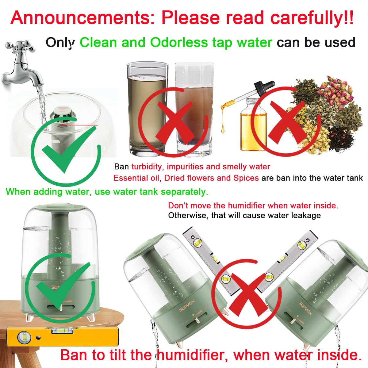 Supvox 4.2L Humidifier for Room Electric Diffuser for Home Silent Humidifier for Cold and Cough 360° Nozzle Rotation Ultrasonic Adjustable Air Humidifier with Mist Adjust Auto Shut-Off