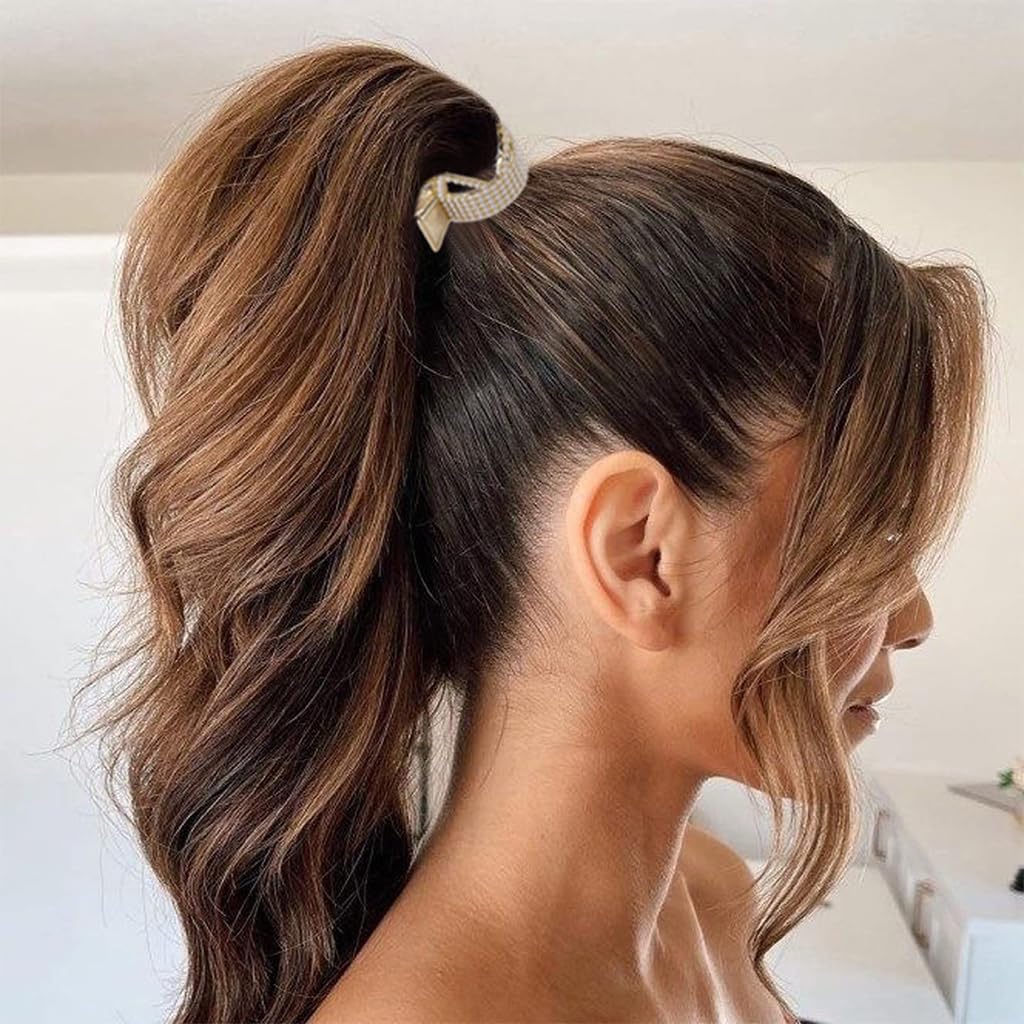 PALAY 3pcs Ponytail Holder Hair Claw Clips for Women, Metal Ponytail Hair Clip, Rhinestone Claw Clips Aesthetic 1.77Inch Small Hair Clips for High Ponytail Thick Long Hair (Gold)