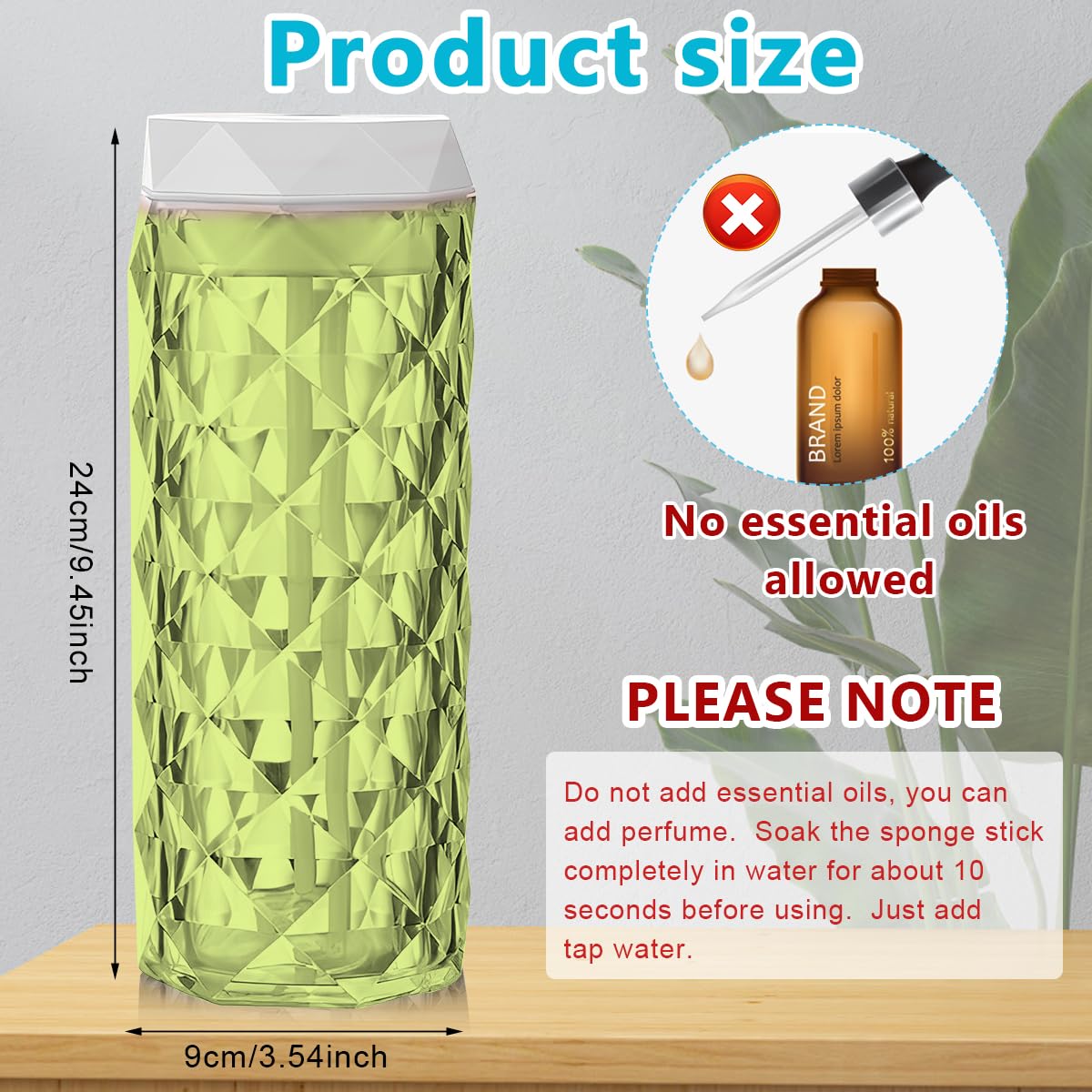 HASTHIP LED Crystal Humidifier 1000ml USB Essential Oil Diffuser with 7-Color Light Cool Mist Humidifier with 2 Misting Modes, Waterless Shut-Off Function,