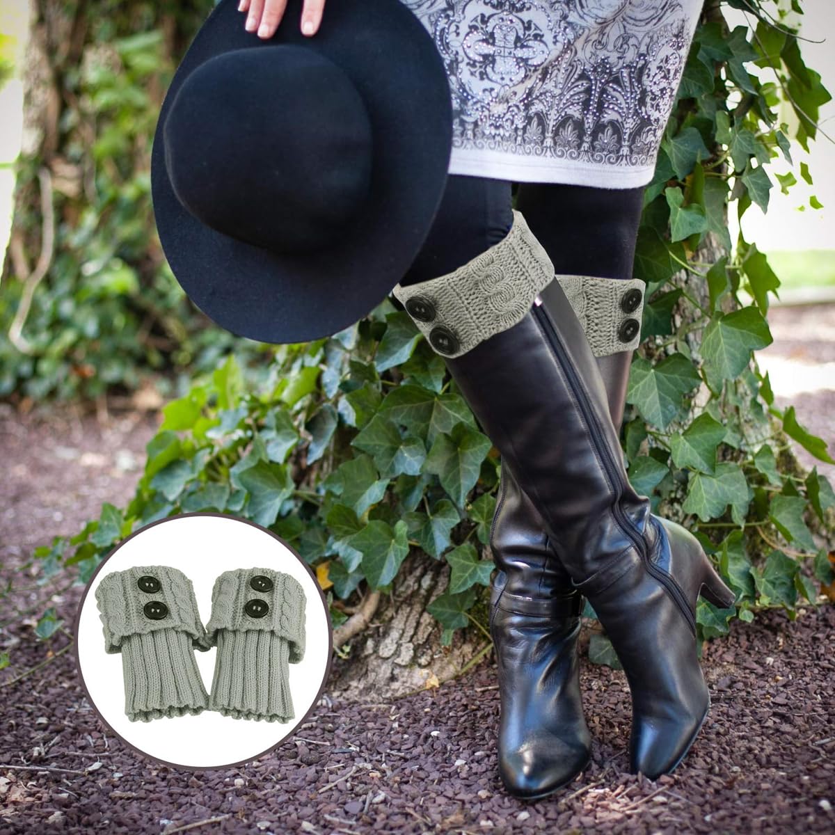 PALAY Winter Warm Boot Cuffs Short Leg Warmers for Women, Stretchy Crochet Knitted Boot Topper Socks, Fashion Leg Cuff for Girls - 1 Pair, Grey