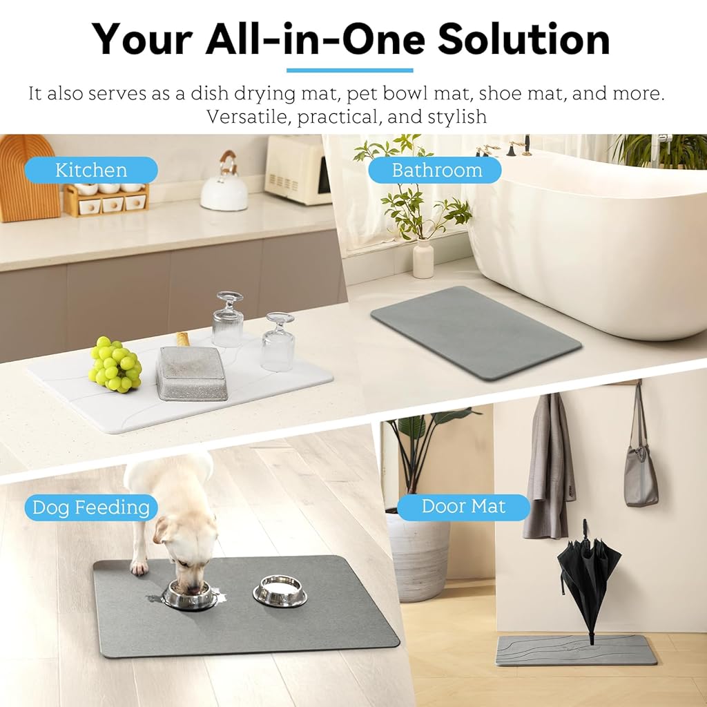 HASTHIP® Bath Mat,Quick Dry Absorbent Floor Mat Anti-slip Diatomaceous Earth Bath Shower Bathtub with Clear Double Sided Anti-skid,15.75x11.8 inches Grey