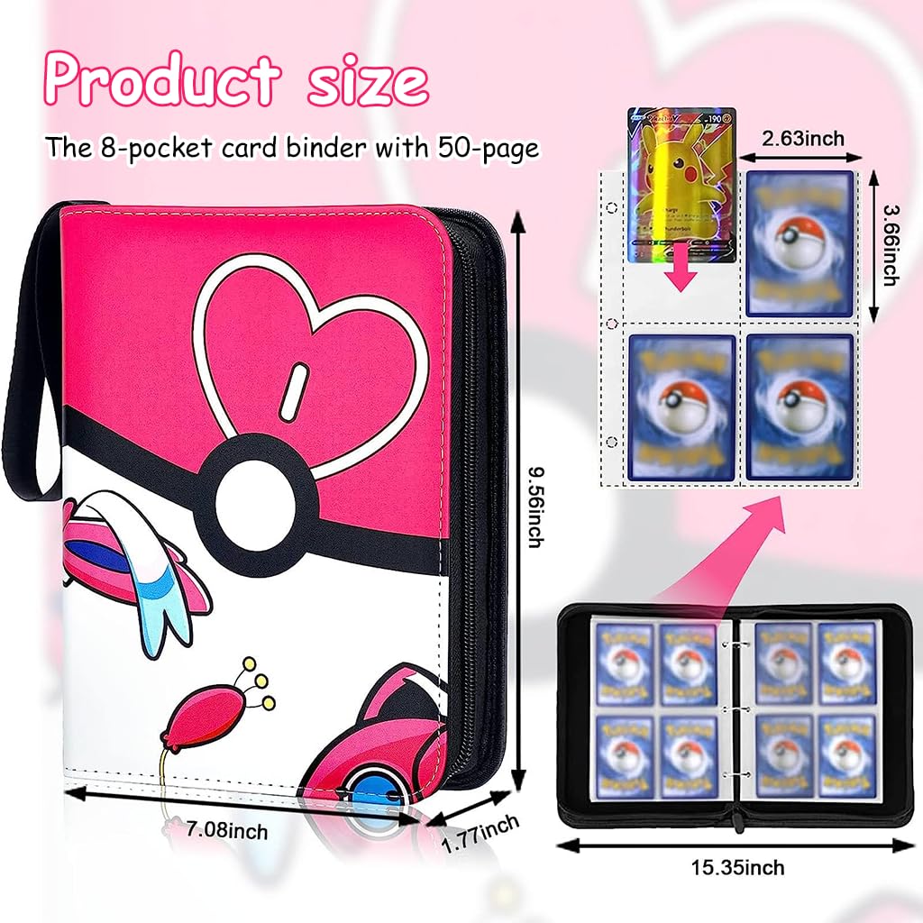 PATPAT Poke-mon Game Card Binder for 400 Cards Trading Cards Holder Organizer, Poke-mon Cards Collection Bag Game Cards Binder Case, Game Cards Case Gifts for Kids Boys Girls