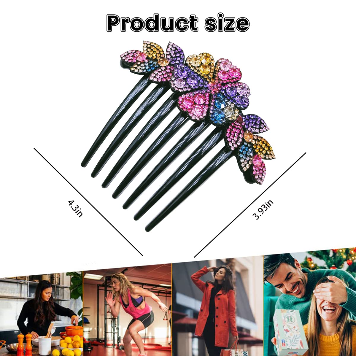 PALAY 2 Pack Hair Comb Clips for Hair for Women, Rhinestone Flower Hair Clips for Women Ladies, Stylish Slide Hairpins Bride Hair Bun Accessories