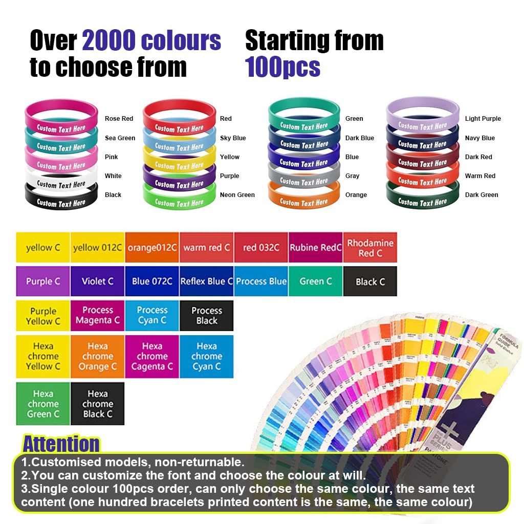 PATPAT 100Pcs Neon Custom Silicone Wristbands - Personalized Printed - Add a Message - Customizable Rubber Bracelets - Customized for Motivation, Events, Companies, Support, Fundraisers(Yellow)