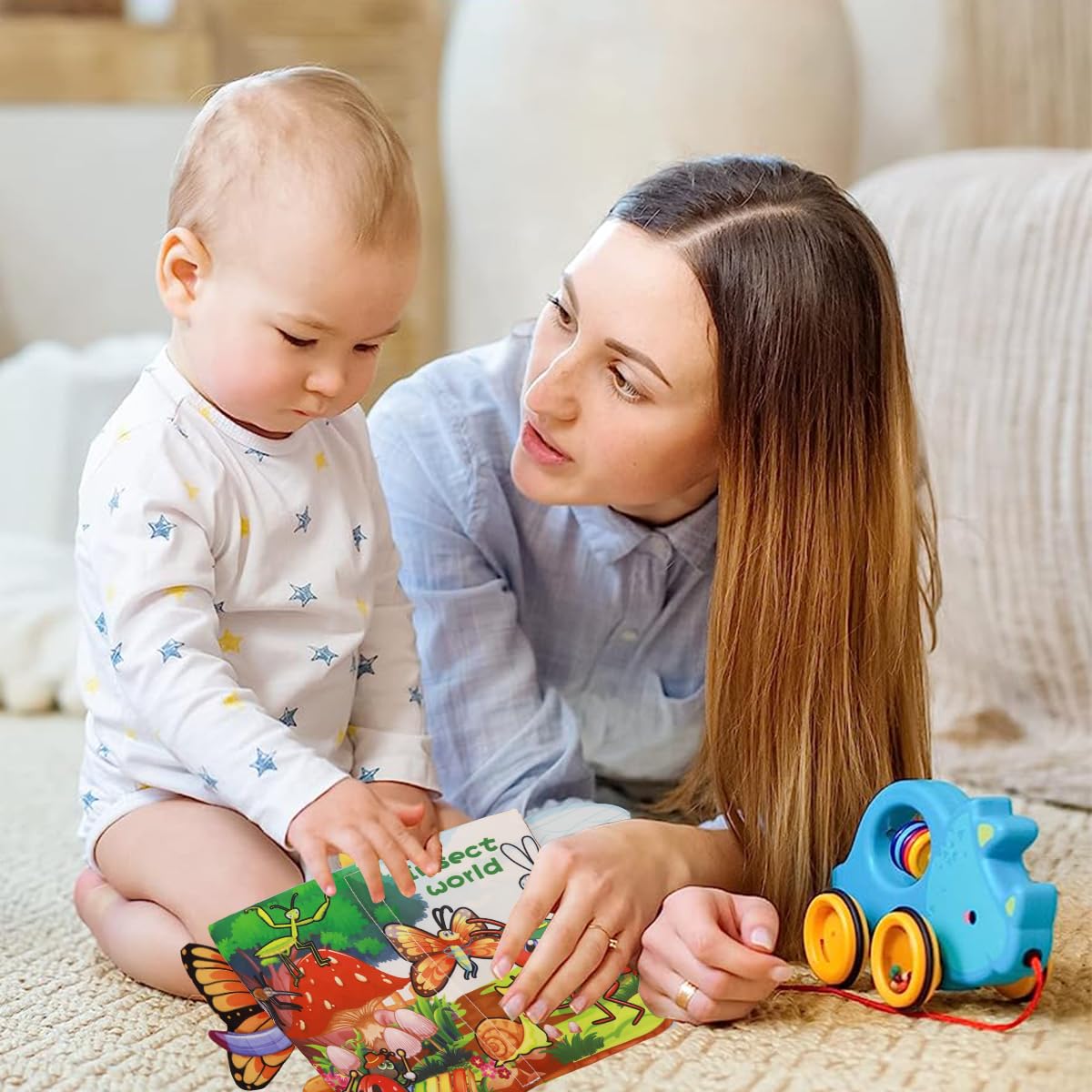 PATPAT 6 Pages Cloth Book for Babies, 3D Cartoon Insect Crinkle Books for Babies 6-12 Month Old Soft Cloth Books, Sensory Toys Book, Early Development Toys Baby Cloth Book for Toddler 3-18 Months