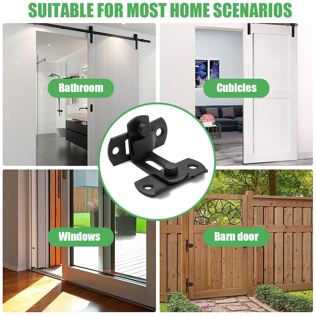 HASTHIP 2 Pcs Cupboard Lock Stainless Steel 90° Door Buckle Bolt Barn Door Lock Right Angle Latches Bar Latch Safety Door Lock for Door, Fence, Cabinet, Chicken Coop, 2.4 inches (Black)