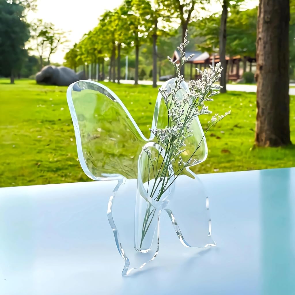 HASTHIP® Clear Acrylic Butterfly Vase Acrylic Frame Art Deco Decoration of Consoles and Various Desktops House Warming Gifts