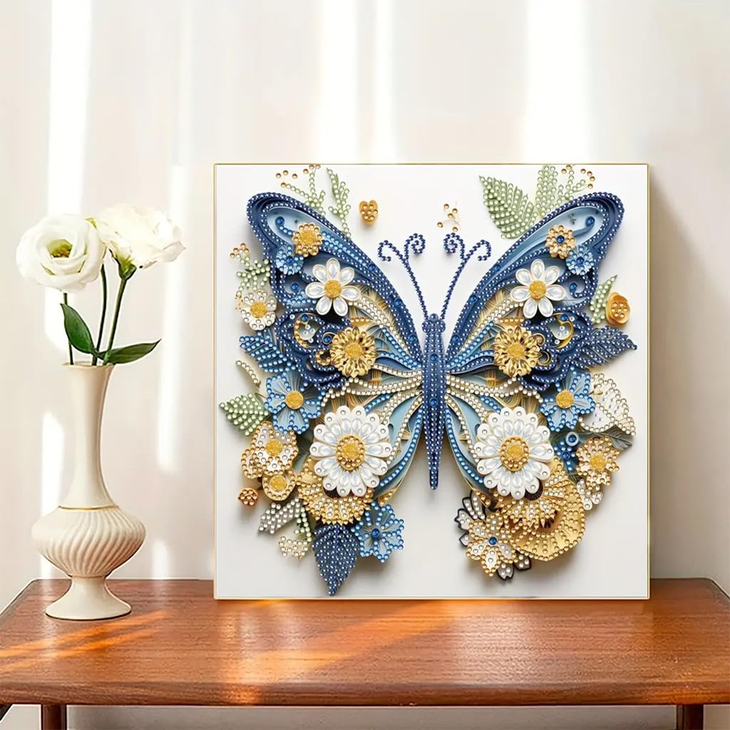 HASTHIP 5D Diamond Painting Kit - Three-dimensional Diamond Painting, Aesthetic Dazzling Diamond Painting Home Decor DIY Diamond Painting Art Kit with Accessories and Tools, 12x12 Inches (Butterfly)