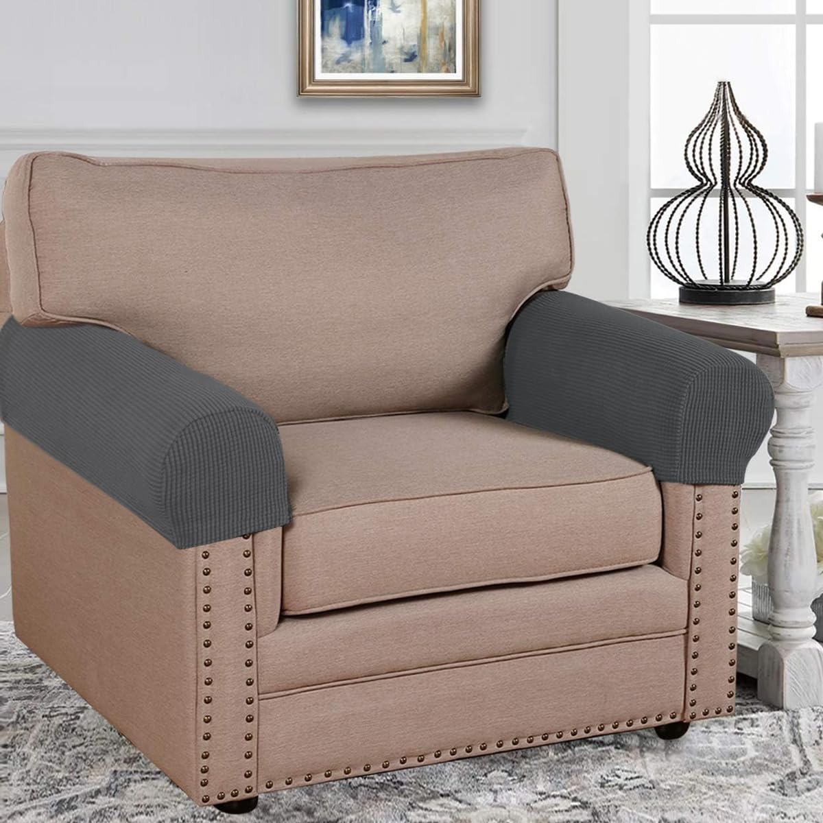 HASTHIP 2Pcs Stretch Armrest Covers Spandex Arm Covers, Soft Stretch Plush Armrest Covers for Chairs Couch Sofa Armchair Slipcovers Recliner Sofa, L