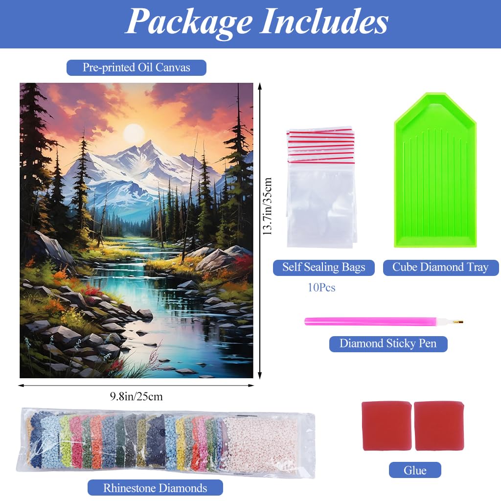 HASTHIP DIY 5D Diamond Painting Art Kit Natural Forest Snow Mountain Scenery Diamond Painting Beginner DIY 5D Diamond Painting for Home Decor, No Frame Wall Decor 5D Diamond Painting, 12 x 16 Inch