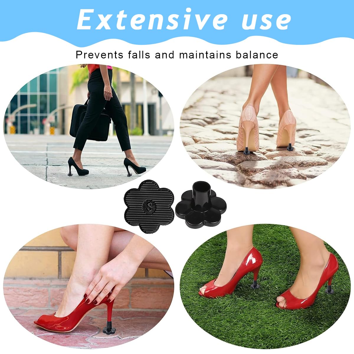 MAYCREATE 4 Pairs Heel Cover for Women 4 Sizes Floral-shaped Flat Bottom Protective Heel Caps, High Heel Protectors Heel Stopper for Walking on Grass and Uneven Floor