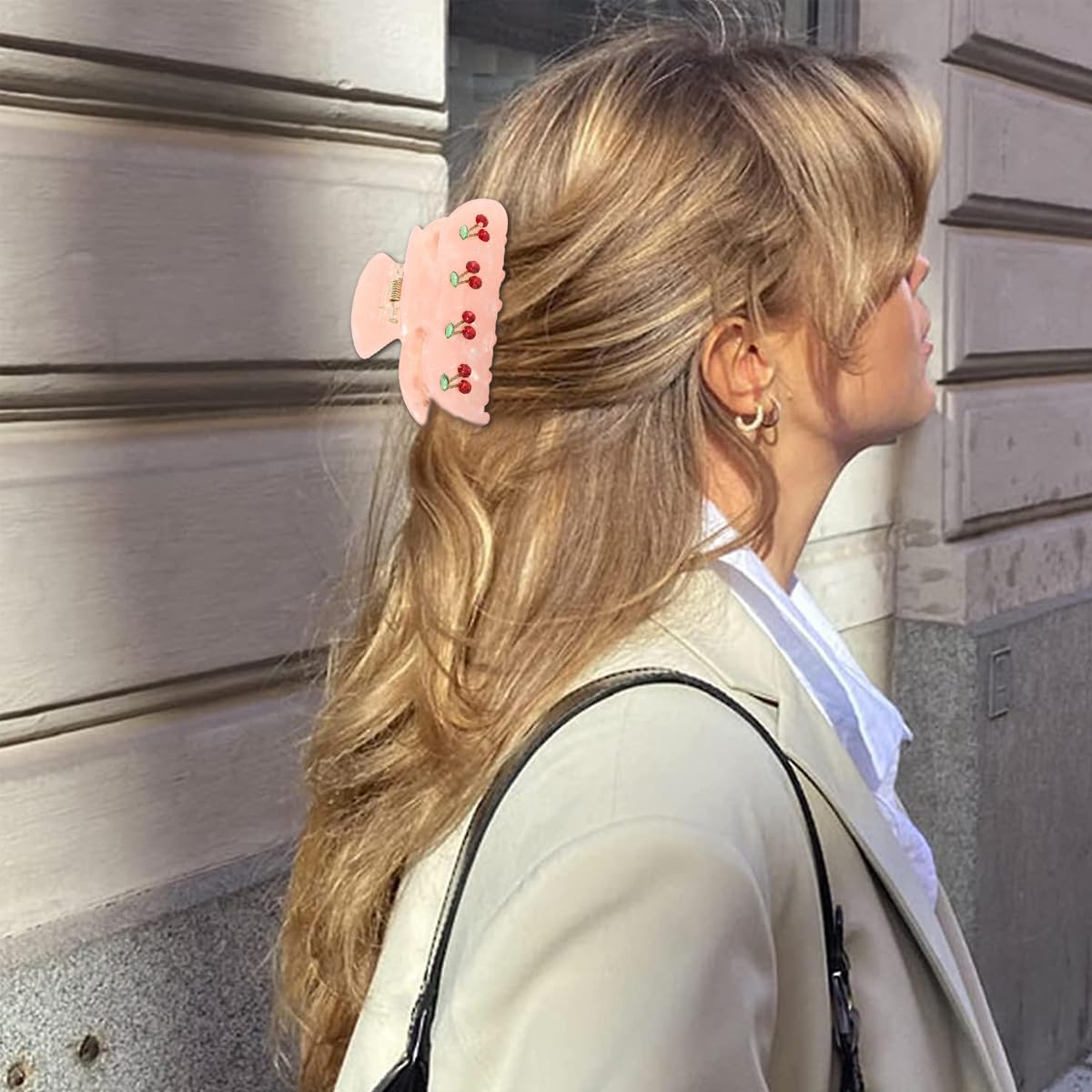 PALAY Hair Claw Clips for Women Pink Cherry Claw Clips Acrylic Hair Claws Medium Size Hair Clips Jaw Aesthetic Nonslip Hair Clamps for Women Ladies