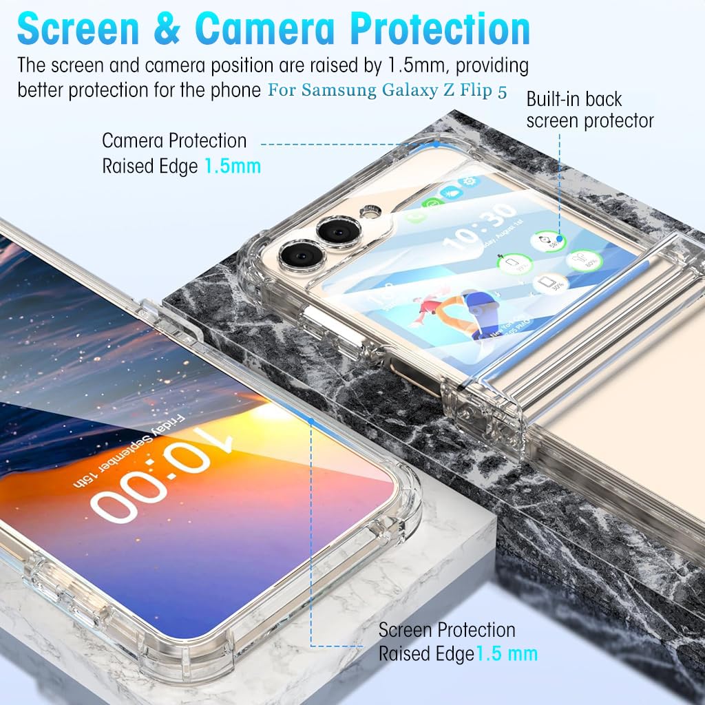 ZORBES Phone Case for Samsung Galaxy Z Flip 5 One Piece Phone Cover with Hinge Designed Anti Scratch TPU Phone Case Protection Case Cover for Samsung Galaxy Z Flip 5 5G(2023)-Clear