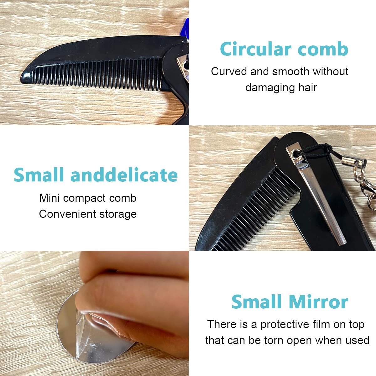 MAYCREATE Beard Comb for Men, Folding Fine Tooth Hair Comb Straightener with Acrylic Mirror, Pocket Styling Comb for Hair, Beard or Mustache