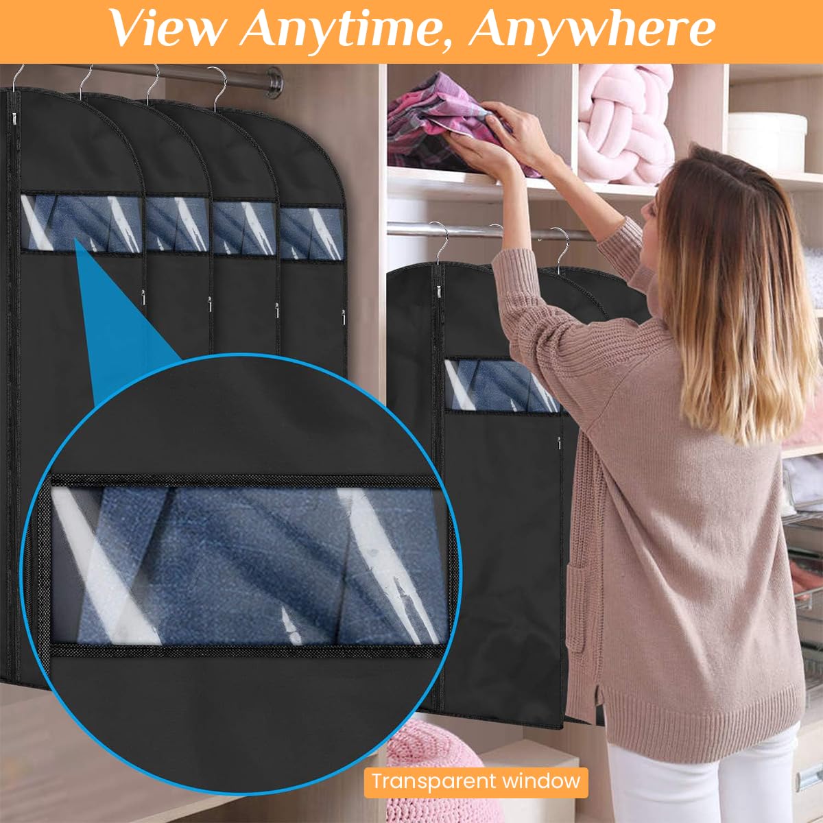 HASTHIP Wedding Dress Dustproof Cover 1.8m Long Protective Cover Portable Garment Bag Dustproof Cover for Dress, Wedding Dress, Evening Dress Wardrobe Hanging Dustproof Cover