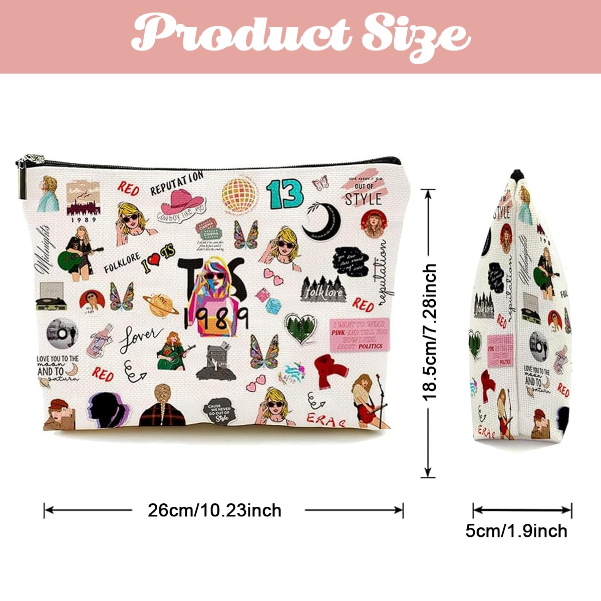 PALAY Makeup Bag Fashion Women Makup Pouch Toiletries Bag Linen Print Travel Makeup Organizer Zipper Pouch Cartoon Print Cosmetic Bag for Women Makeup Brush Bag(25x17cm)