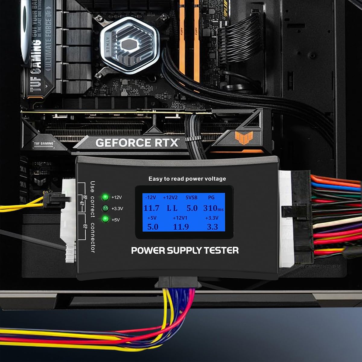 Serplex Computer PC Power Supply Tester, ATX/ITX/IDE/HDD/SATA/BYI Connectors Power Supply Tester Aluminum Alloy Enclosure ATX Power Tester with 1.8 inch LCD Screen