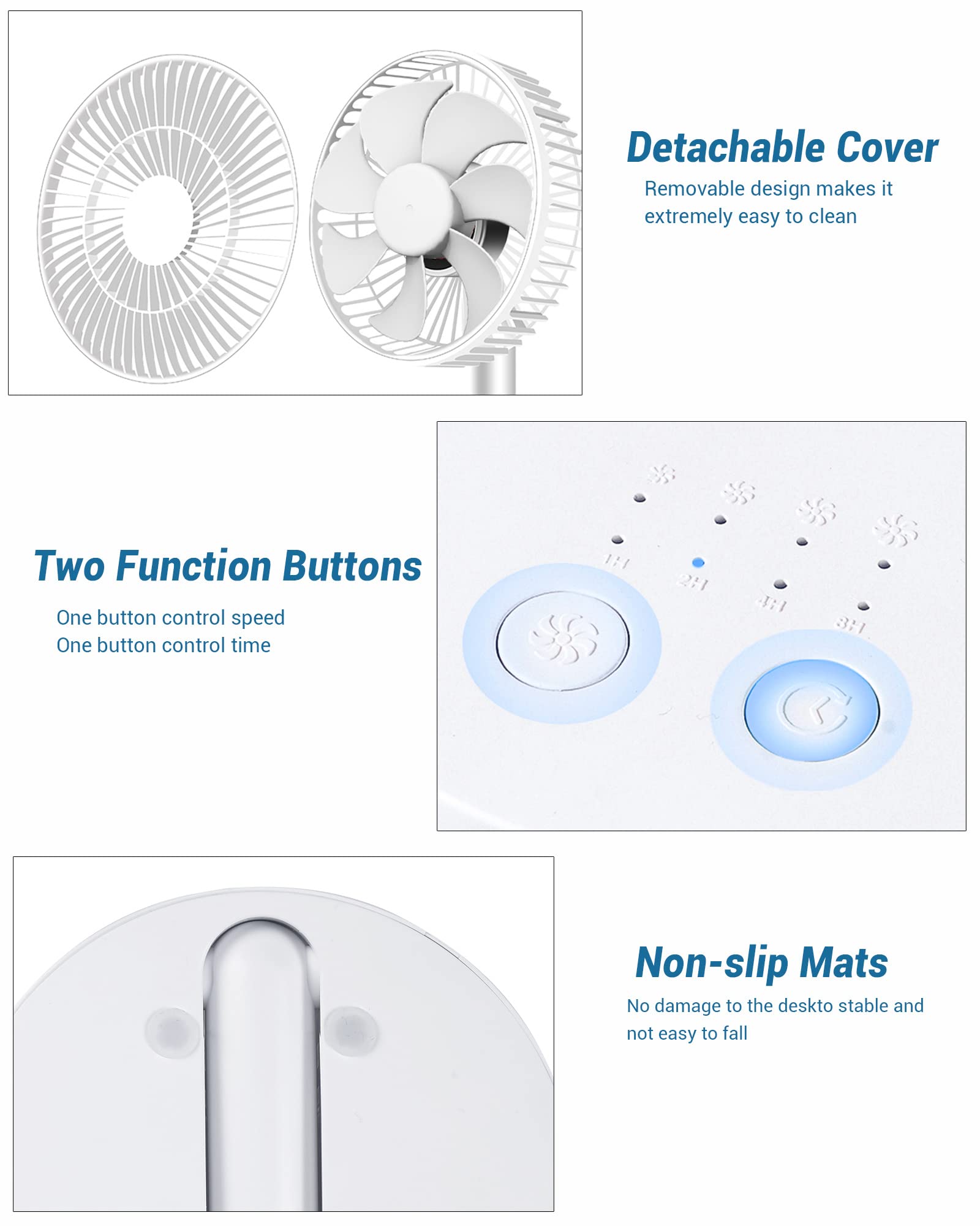 Verilux Mini Desk Fan, 6 Inch Retractable Foldable USB Fan with 4 Speed Settings, 3600mAh Battery Rechargeable Fan, Portable Cooling Fans for Bedroom, Home and Outdoor