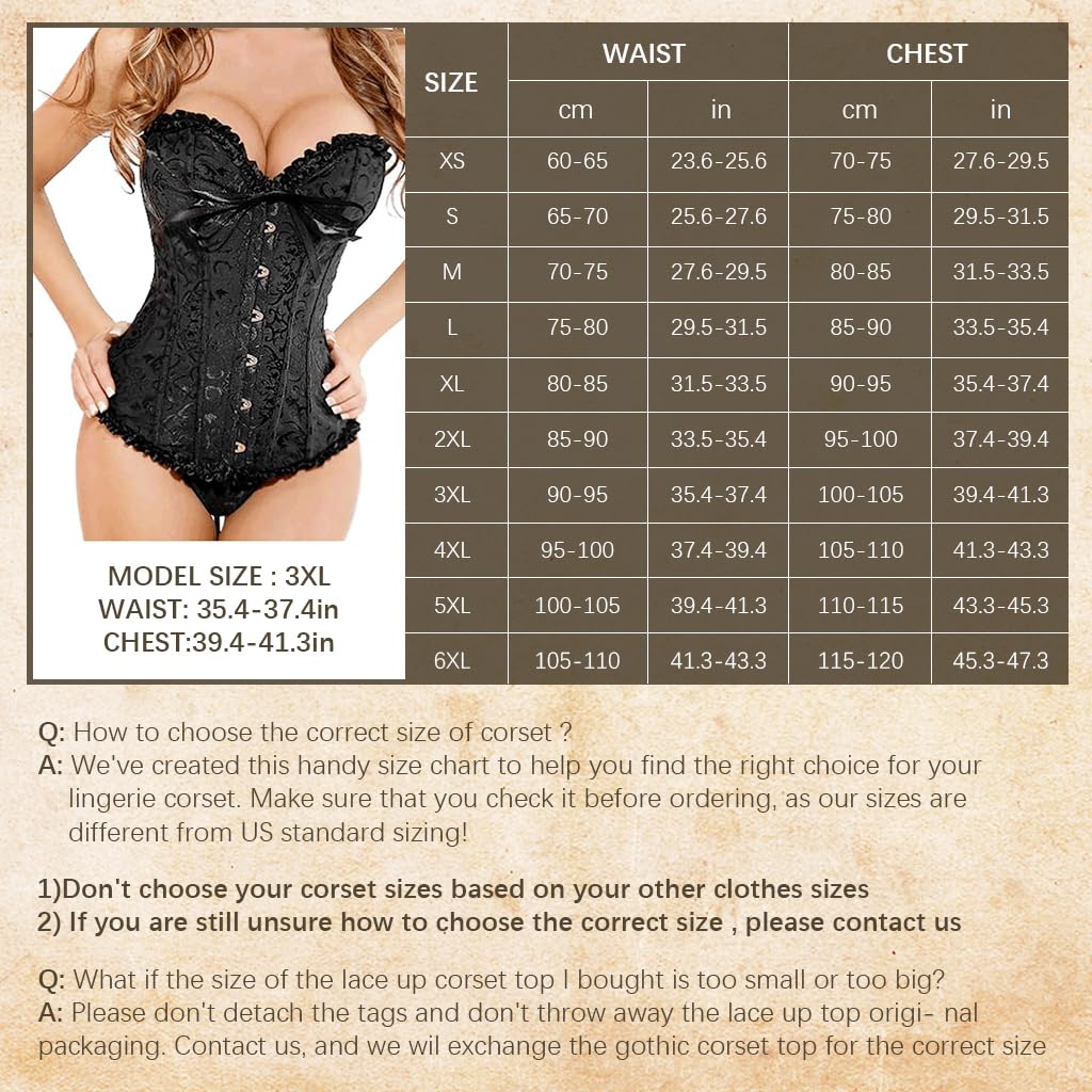 PALAY Corset Tops for Women, Bustier Shapewear Lingerie Lace Up Waist Push up Bodysuit Floral Overbust Corset Bustier Tube Going Out Tops, 3XL