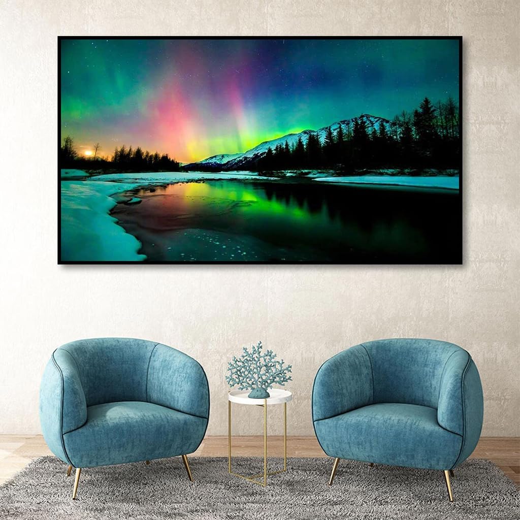 HASTHIP 5D Diamond Painting Kit, 27.5 X 15.7inch Large Size Aurora Lake Diamond Painting Kits for Adults, DIY Full Drill Crystal Rhinestone Arts and Crafts, Art Diamond Painting for Home Wall Decor