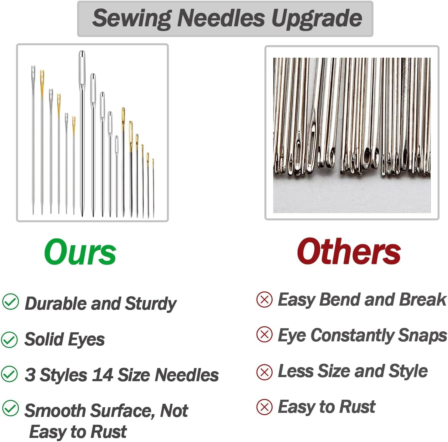 HASTHIP Sewing Needles Set, 85 Pcs Sewing Needles, 3 Styles 14 Size Assorted Needles for Sewing, Stainless Steel Large Eye Embroidery Hand Sewing Needles with Threaders for DIY Craft
