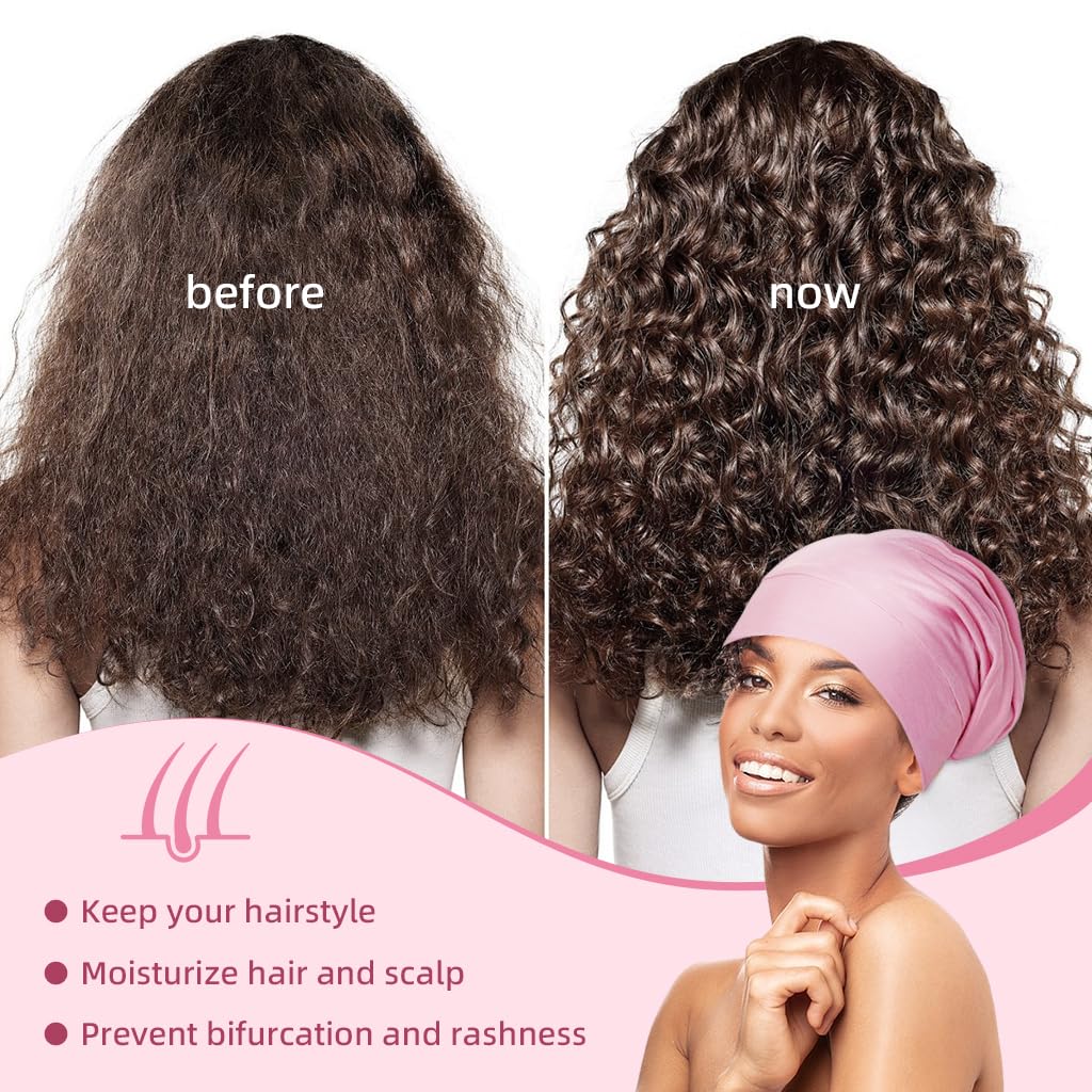 MAYCREATE Silk Bonnet for Hair Women Satin Hair Cap for Sleeping Soft Satin Hair Bonnet Fashion Adjustable Satin Bonnet Shower Cap Silk Hair Wrap Bonnet for Curly Hair - Pink