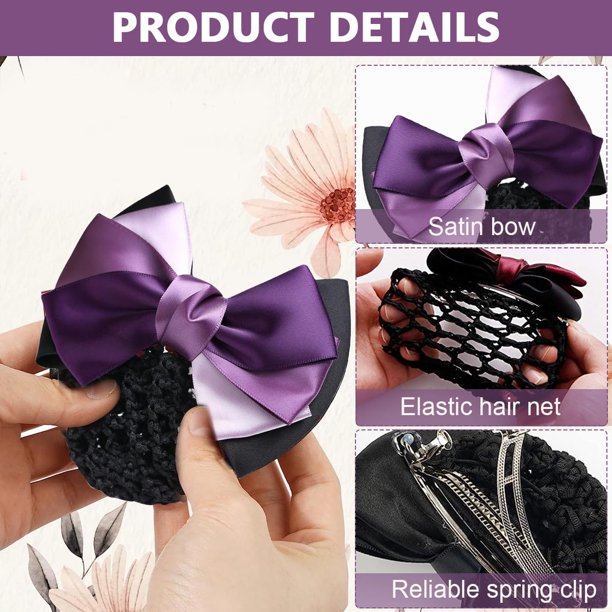 MAYCREATE Bowknot Snood Net Barrette Hair Bun Accessories for Women Lady, Elastic Mesh Hair Bun Clip Bow Hair Bun Cover Hairnet for Daily, Dance, Office