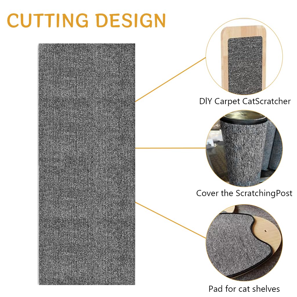 Qpets Cat Scratcher Mat, Cuttable Self Adhesive Cat Scratcher Mat Furniture Protector Mat Wear-resistant Polyester Plush Cat Scratcher Mat for Floor, Wall, Couch - 11.8x39 inches