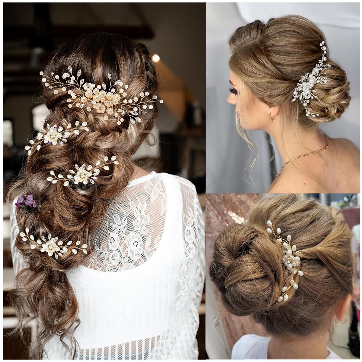 PALAY Flower Hair Accessories for Women Pearl Crystal Rhinestone Hair Pins for Women Stylish Hair Comb Clip Bridal Hair Bun Accessories for Wedding, Daily, Party - 5 Pcs