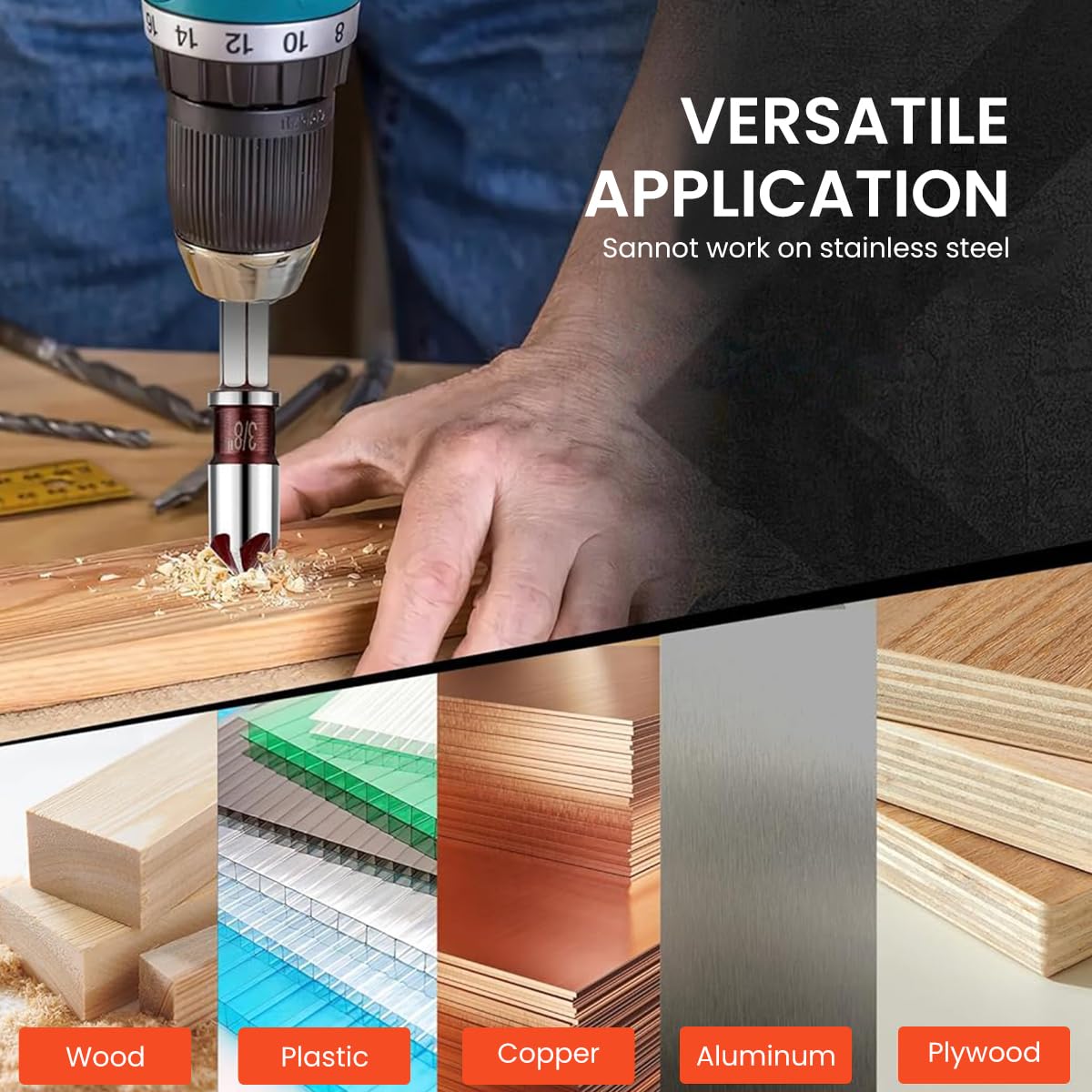 Serplex 5Pcs Countersink Drill Bit Set 3/4'', 5/8'', 1/2'', 3/8'', 1/4'', 82 ° 5-Flute Steel Countersink Drill Bit Universal Hex Shank, Rotatory Tool Countersink Drill Bits for Wood, Metal, Plastic