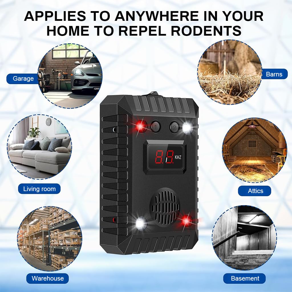 HASTHIP Ultrasonic Animal Repeller for Car Rodent Repeller for Car Battery Operated Mouse Repeller Under Hood Rodent Repeller with Strobe Light USB Dual Power Supply Home Vehicle Mouse Repeller