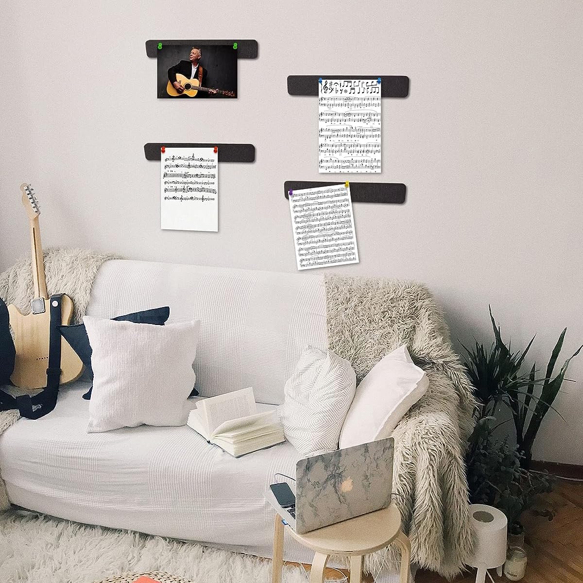 Climberty 5 Pack Felt Bulletin Board, Vision Board Felt Message Board with 35pcs Drawing Pins, Self-Adhesive Lightweight Bulletin Board Strips for Paste Notes, Photos, Schedules (Black)