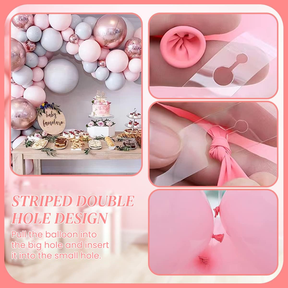 HASTHIP Balloon Decorating Strip Kit for Arch Garland 32Ft Balloon Tape Strip, 36 Tying Tools, 300 Adhesive Dots, 20 Flower Clips For Easy DIY Decor, Perfect for Birthday, Wedding & Baby Shower