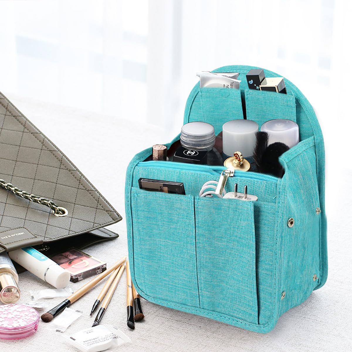 PALAY Folding Backpack Insert Organizer Travel Open Organizer Multi Compartment Bag Inside Shower Caddy Toiletries Organizer Divider Insert Organizer for for Gym Bag, Rucksack, Luggage