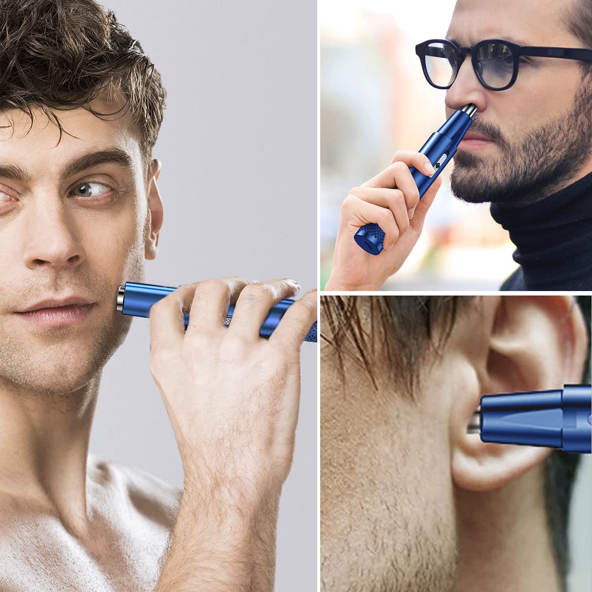 MAYCREATE Nose Hair Trimmer For Men &Women, Electric Ear and Nose Hair Trimmer Eyebrow Clipper, Dual-Hole Vortex Cleaning System IPX5 Waterproof Facial Hair Grooming Kit for Men, Blue