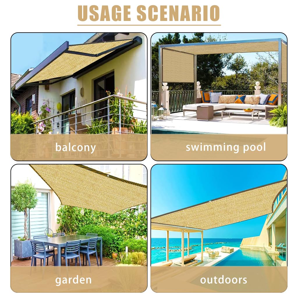 HASTHIP 3*3M Sunshade Net for Garden, Balcony, Roof, Camping, RV Travel, Picnic, Durable HDPE Green Net, Sunblock Shade for UV Protection