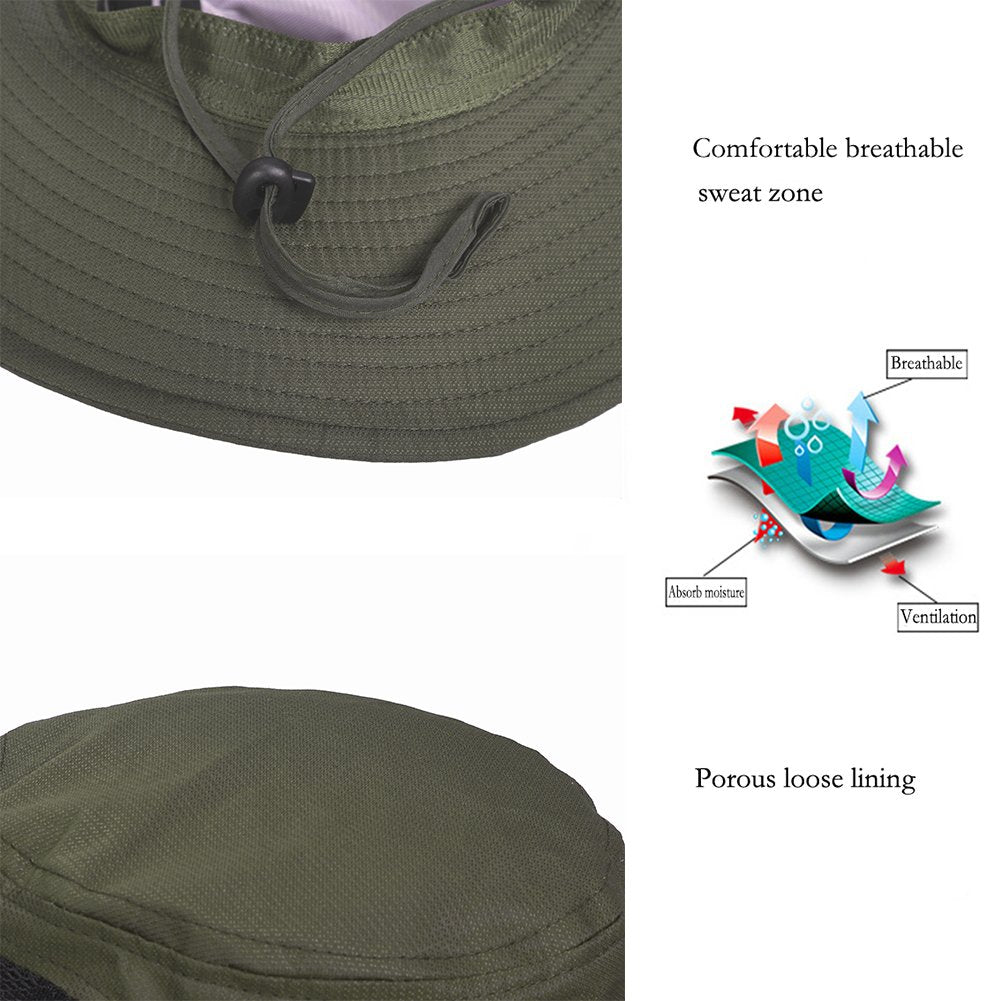 GUSTAVE Men's and Women's Breathable Polyester with Mesh UPF 50 Protection Outdoor Sun Protection Cap Wide Brim Summer Hat (Army Green)