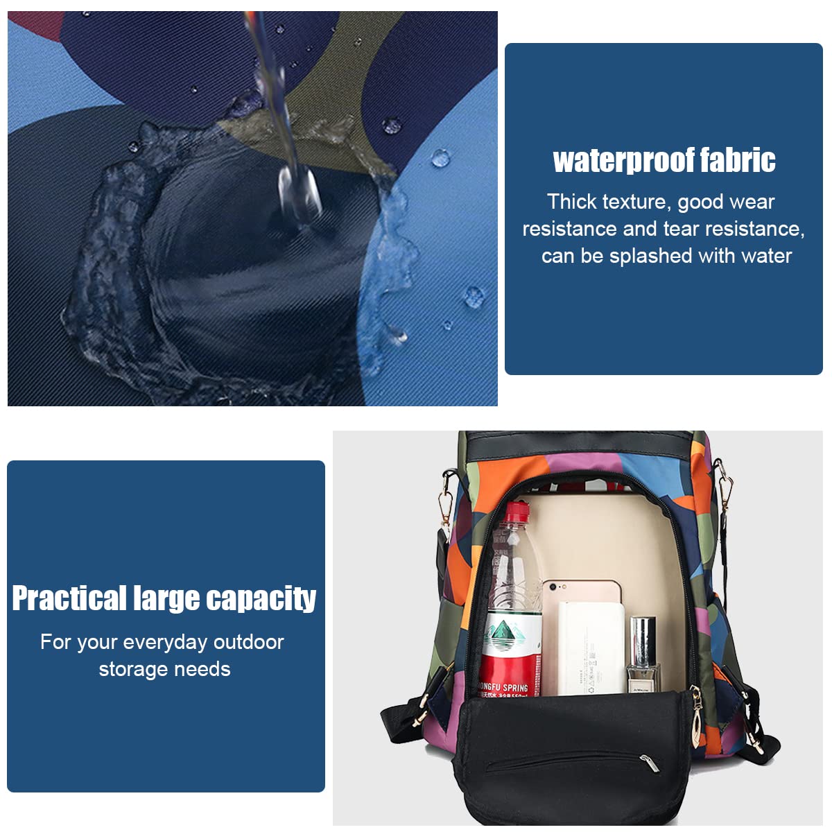 PALAY Leisure Style Backpacks for Women Travel Water-Resistant Backpack Geometric Print Shoulder Bags Oxford Cloth Backpack for Girls