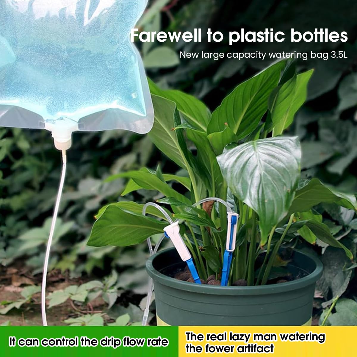 HASTHIP Drip Irrigation Device for Plants 3.5 L Slow Drip Irrigation Water Bag with 2 Dripping Outlets, Adjustable Flow Watering System Easy Auto Watering System Reusable Slow Irrigation Device