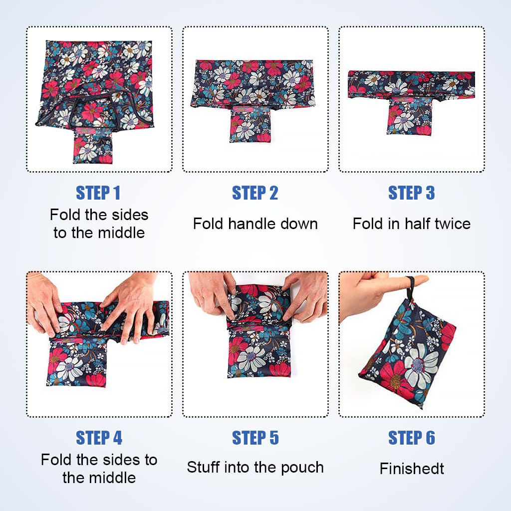 MAYCREATE 6PCS Reusable Grocery Bags, Polyester Shopping Bags for Groceries Multi Colors Reusable Bags Foldable Shopping Bag