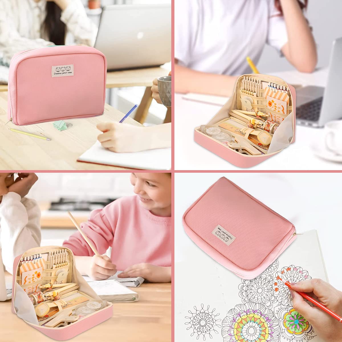 Climberty Large Capacity Pencil Case Pencil Pouch School Supplies, College Students Office Simple Stationery Pencil Holder Bag, Stationery Organizer Pencil Pouch for Boys Girls (Pink)