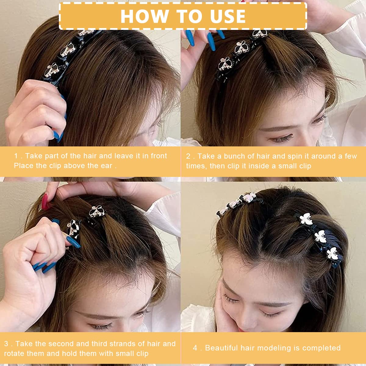 PALAY 4pcs Hair Braid Pearl Hair Clip for Girl Magic Hair Claw Clips Hair Barrettes Hair Accessories Hair Dressing for Teen Girls Braided Hair Clip ashion Hairdressing Styling Tool Hairpins