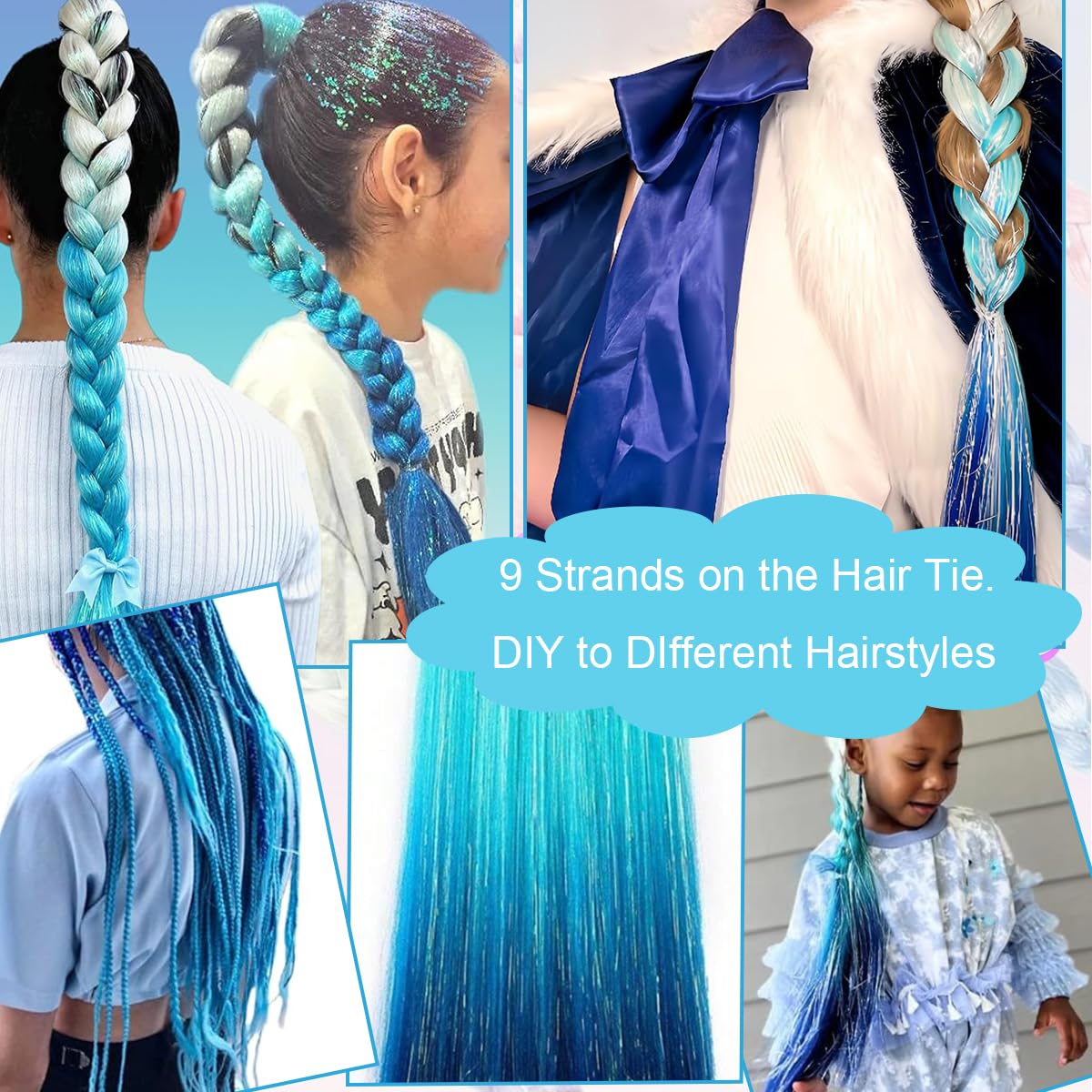 PALAY Ponytail Extension With Hair Tie 26in Colour Hair Extensions for Women Girls Braiding Rainbow Ombre Pony Tail Hair Extensions for Kids Braids Festival Rave Crazy Hair Day