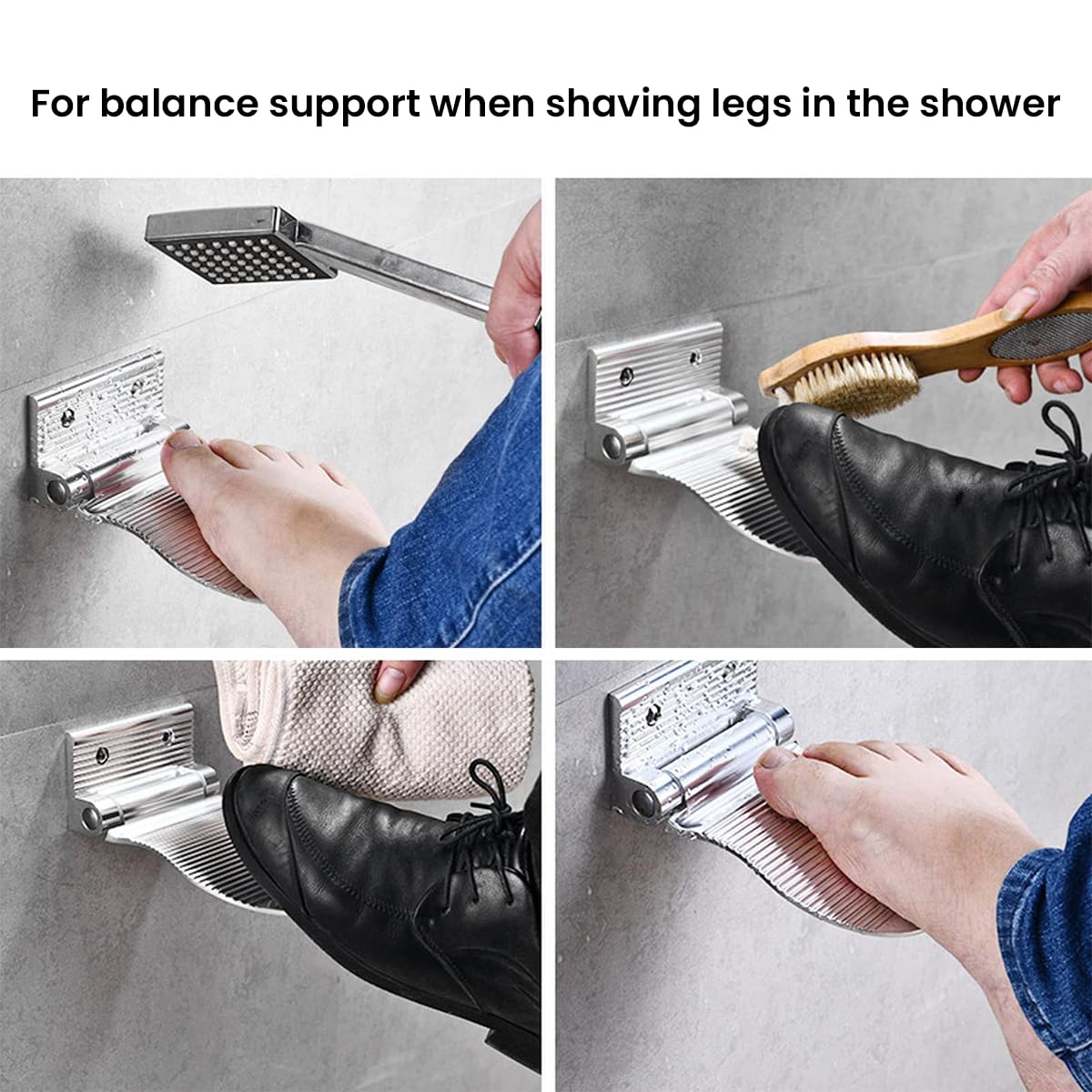 Supvox Shower Foot Rest Aluminum Alloy Bathroom Foot Rest Screw Mounted Folding Foot Pedal Foot Rest Anti-slip Utility Wall Foot Rest Support for Door Entry, Bathroom
