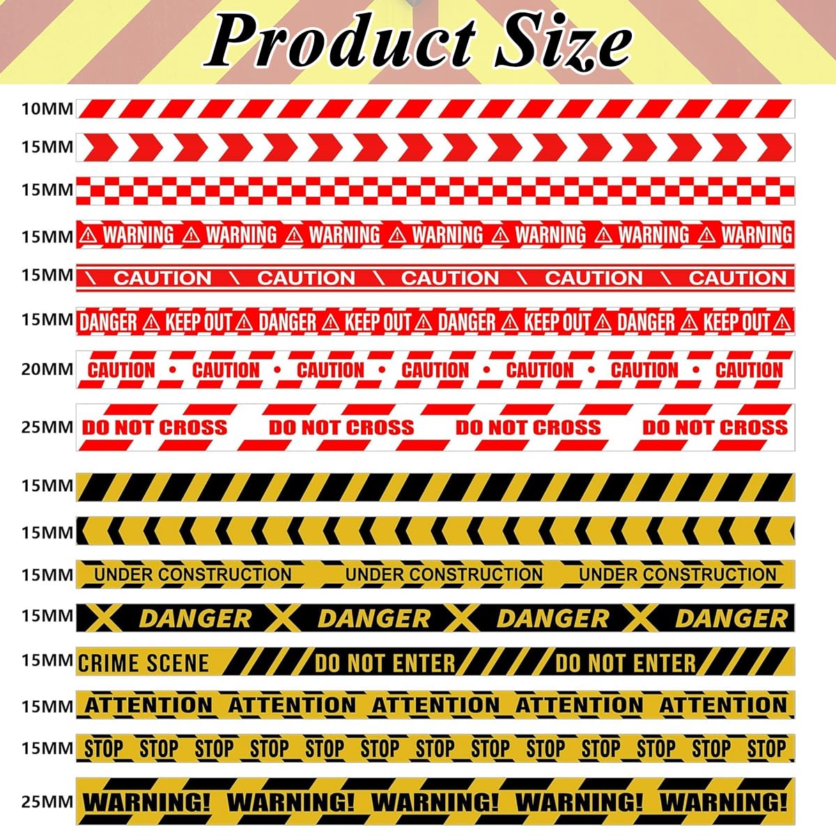 HASTHIP 16 Rolls Caution Line Washi Tape Set - 8 Unique Red & Yellow Warning Washi Tapes for DIY Crafts, Journals, Planners, Scrapbooks, and Wall Decoration