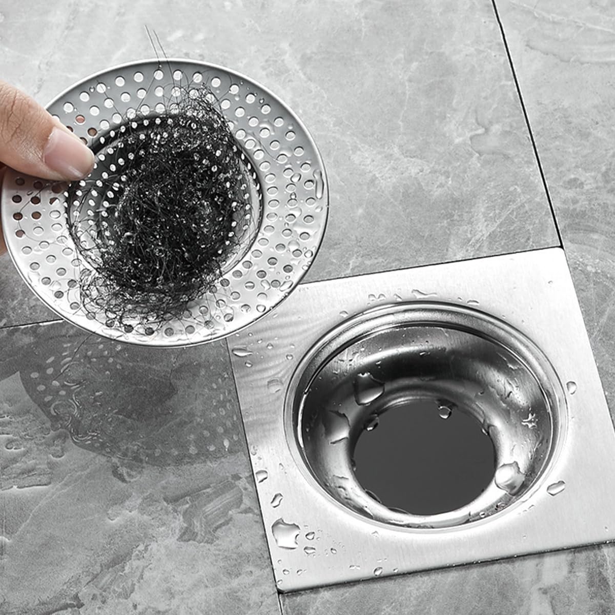 HASTHIP 2Pcs Universal Stainless Steel Bathroom Floor Drain Hair Catcher Anti-Clogging Sewer Filter, Bathroom Hair Filter, Hair Blocking net, Kitchen Anti Clogging